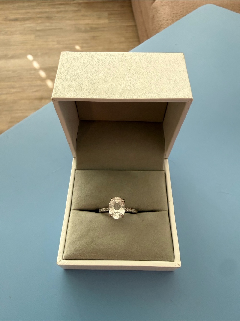 Sterling Silver Oval Clear Stone Engagement Ring - White